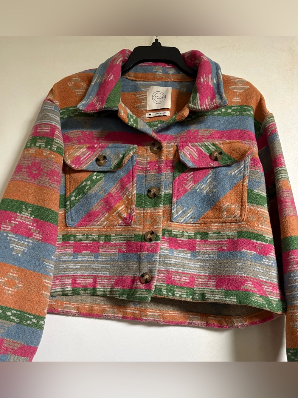 Stoosh Multicolor Striped Button-Front Jacket - Pink/Blue/Green/Orange Size M